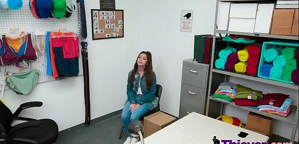  Spycam records a hardcore fuck in the office with a horny shoplifter teen.